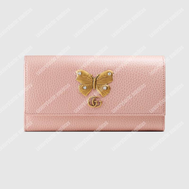 G*u*i gg leather continental wallet with butterfly light pink