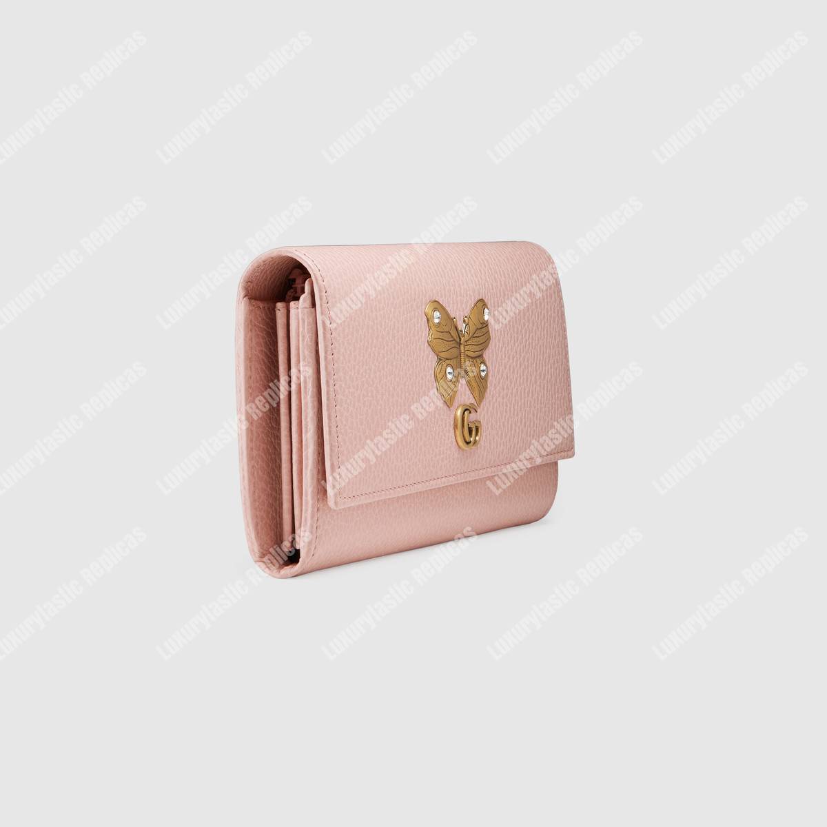 G*u*i gg leather continental wallet with butterfly light pink