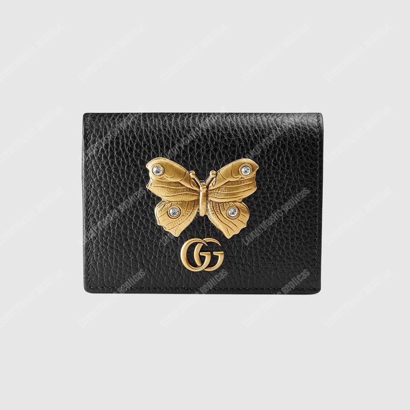 G*u*i gg leather card case with butterfly black