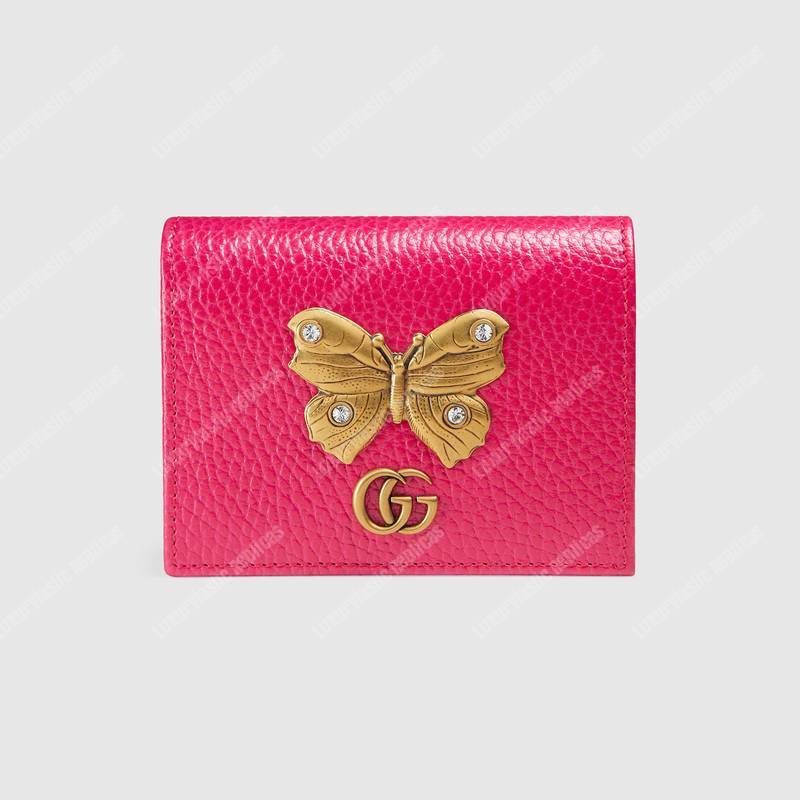 G*u*i gg leather card case with butterfly bright pink