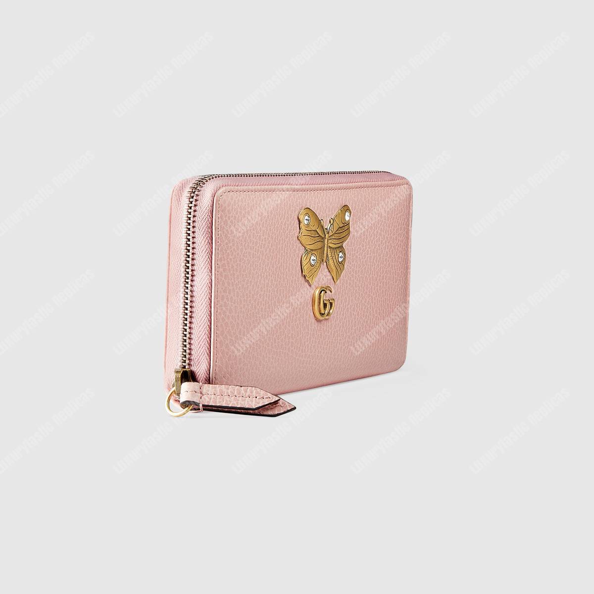 G*u*i gg leather zip around wallet with butterfly light pink