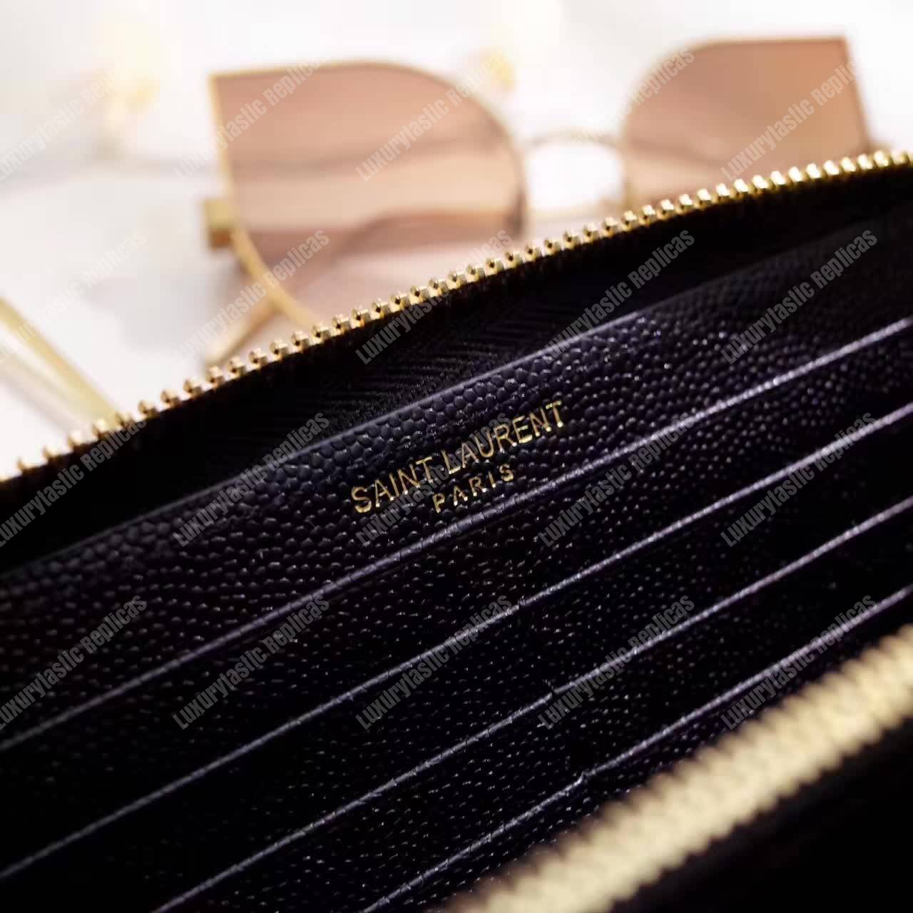 Saint Laurent Monogram Zip Around Wallet Black Grain De Poudre