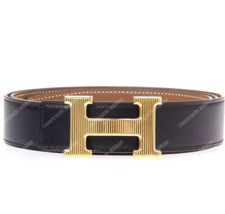 H**mes h belt buckle reversible leather strap brown