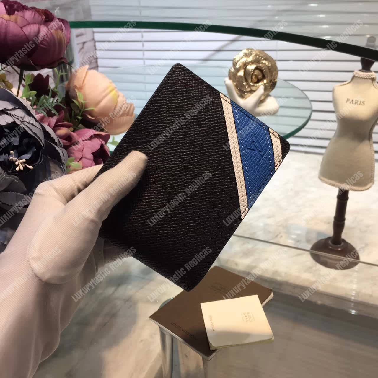 LV Multiple Wallet Taiga Leather Blue Stripe