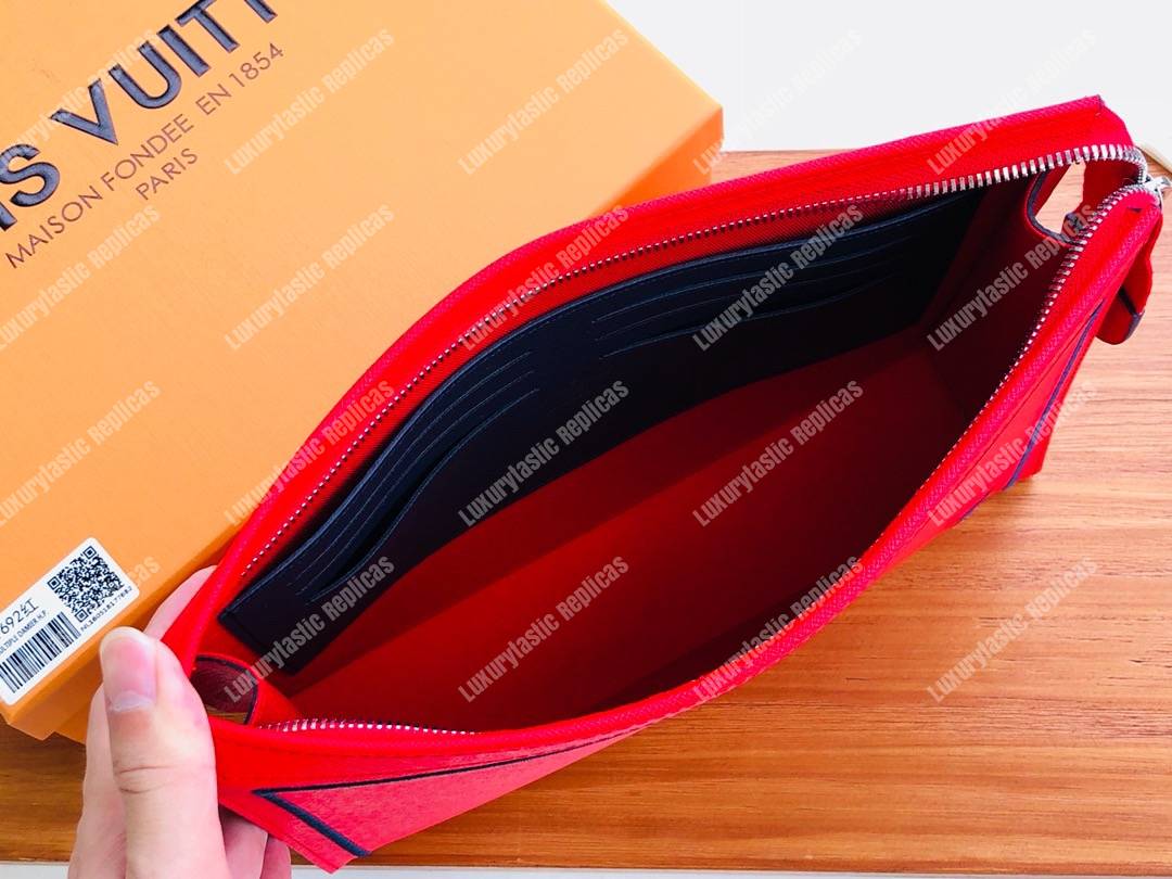 LV Pochette Voyage MM Taiga Leather Red