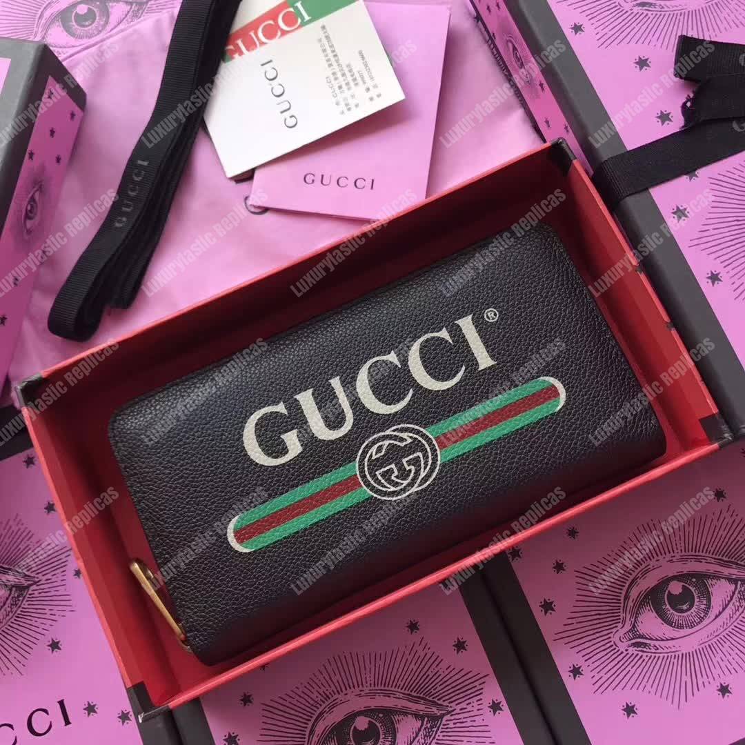G*u*i print leather zip around wallet black
