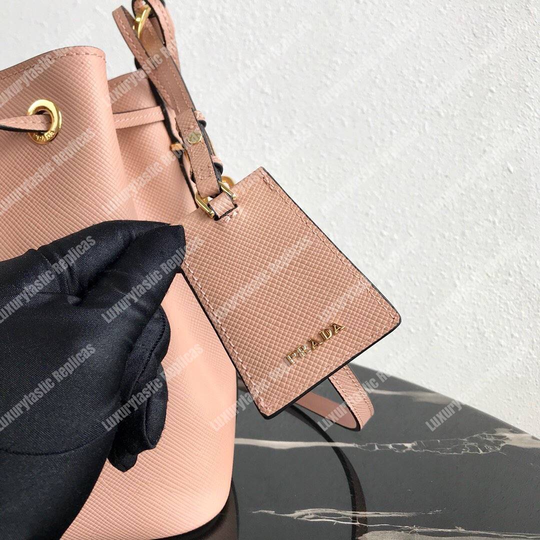 Pra*a saffiano leather bucket bag beige