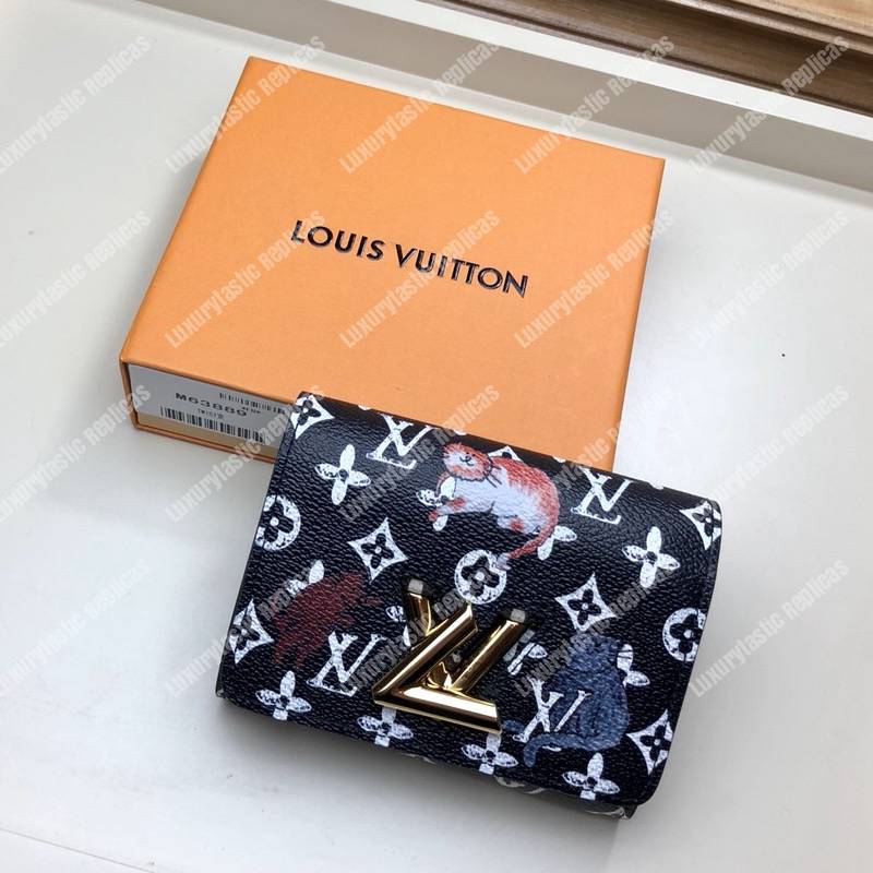 LV Twist Compact Wallet Catogram Dogs and Cats Black White