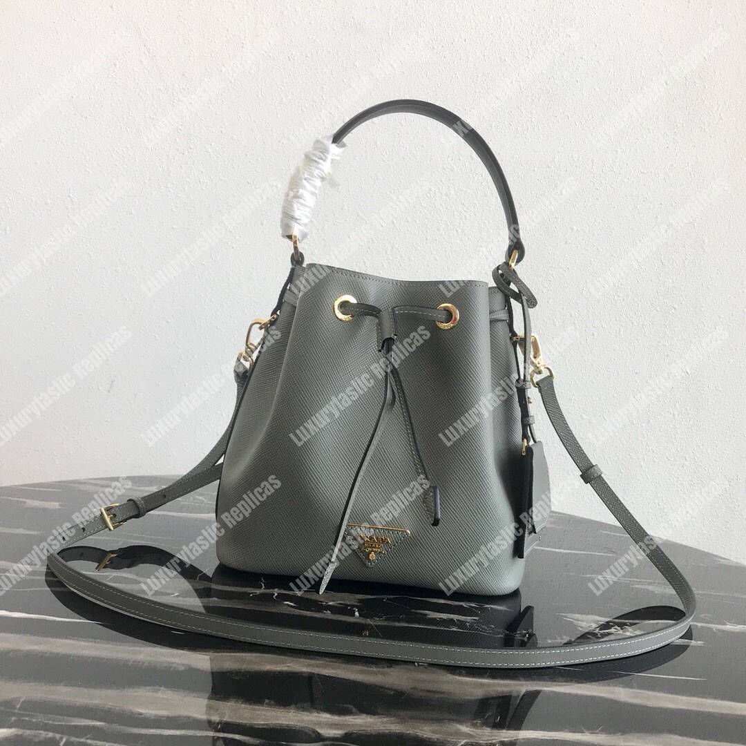 Pra*a saffiano leather bucket bag grey