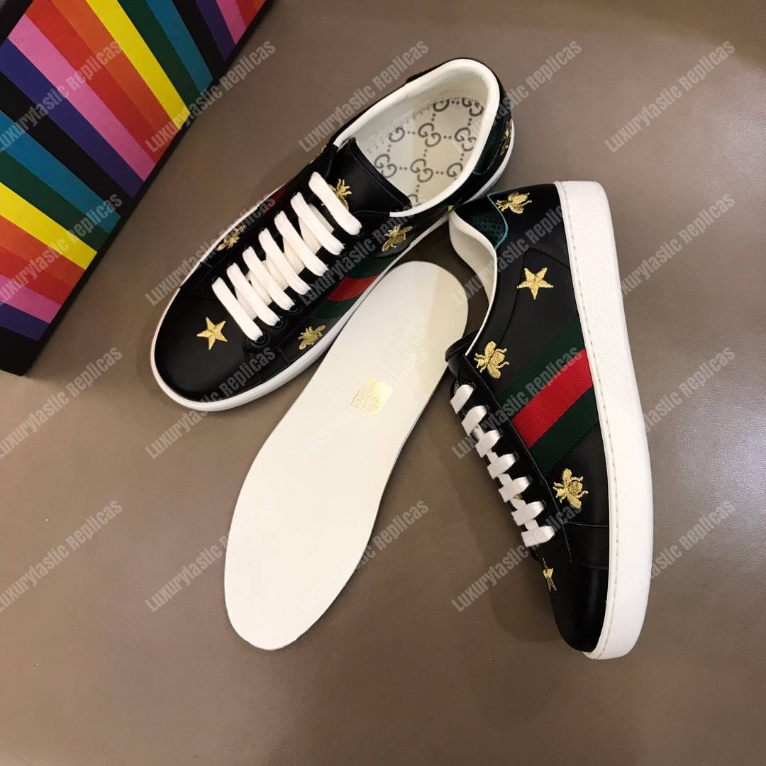 G*u*i ace embroidered bee and stars sneaker black