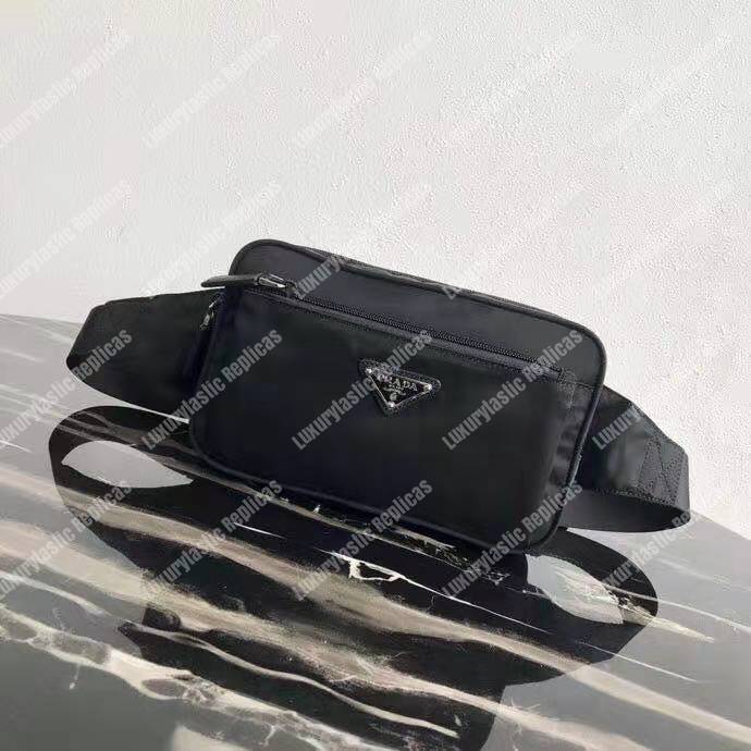 Pra*a nylon and leather belt bag black