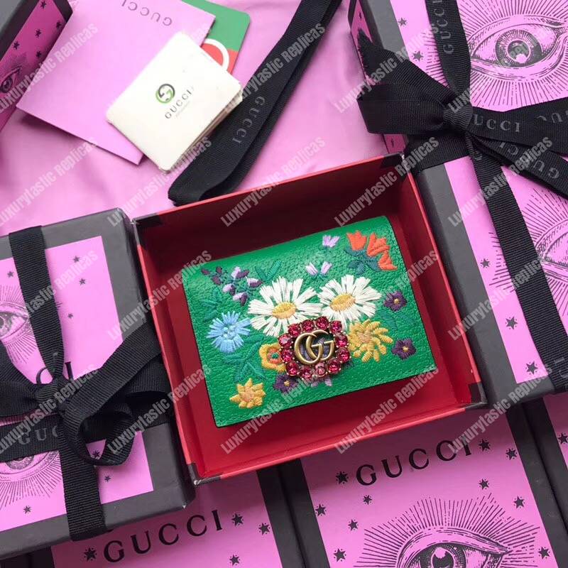 G*u*i embroidered leather card case green