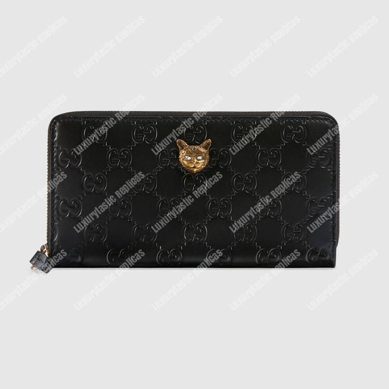 G*u*i signature zip around wallet with cat
