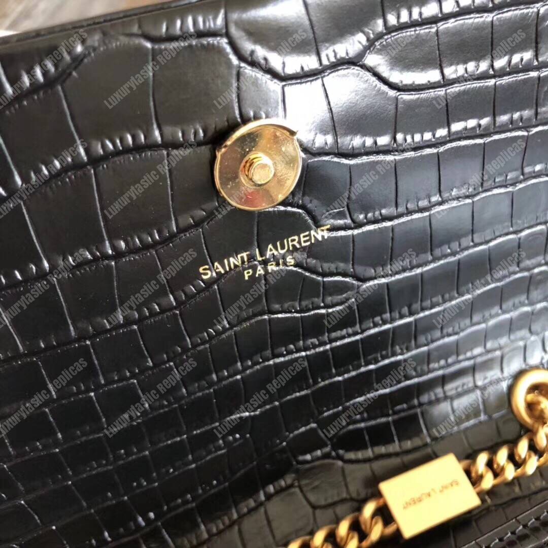 Saint Laurent Classic Small Kate Monogram Black Crocodile