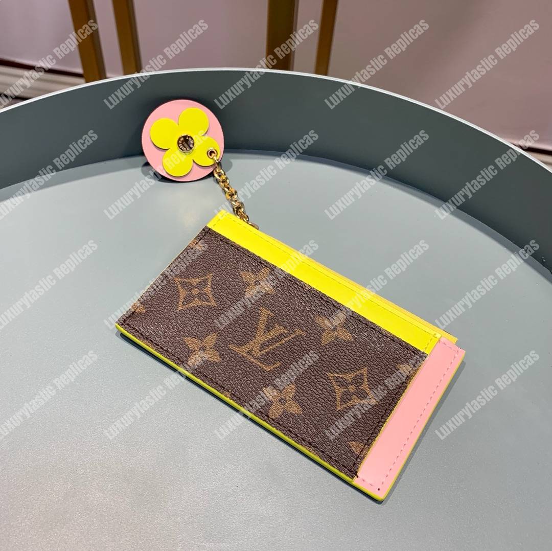 LV Zipped Card Holder Monogram canvas with colorful grained-leather trim Yellow