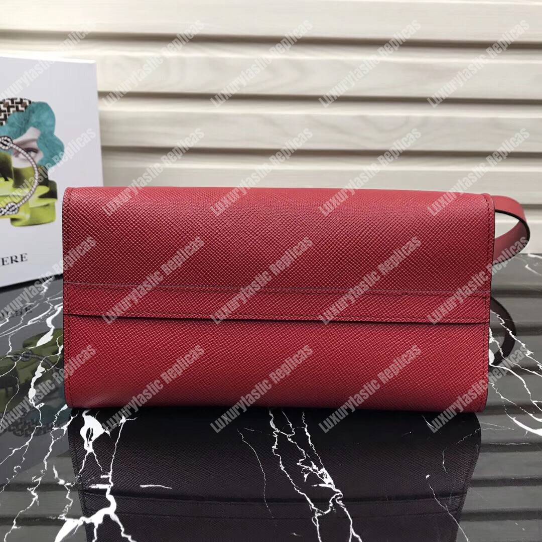 pra*a monoCh*0me saffiano leather bag red
