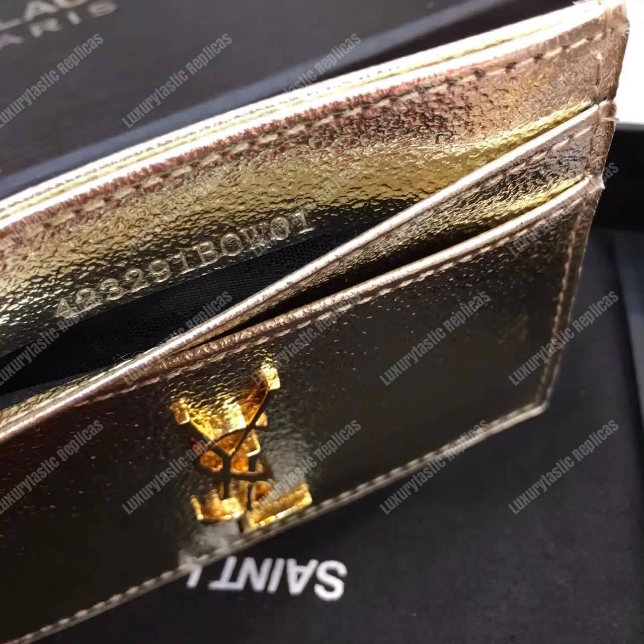 Saint Laurent Monogram Card Case Glitter Gold