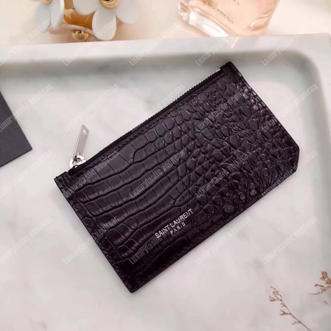 Saint Laurent Paris 5 Fragments Zip Pouch Crocodile