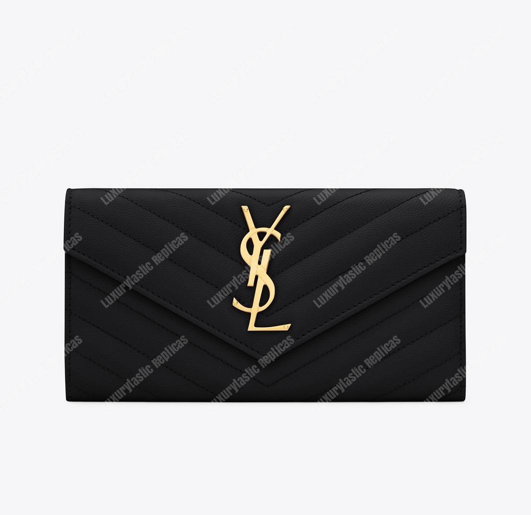 Saint Laurent Monogram Large Flap Wallet Black De Poudre