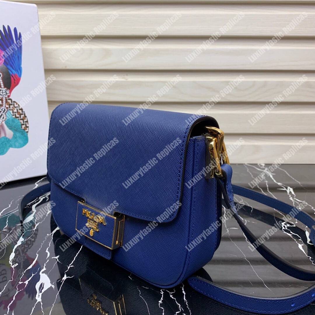 Pra*a emblème saffiano leather bag blue