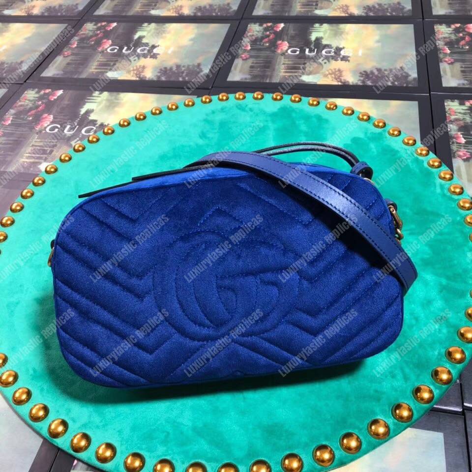 G*u*i gg marmont velvet small shoulder bag blue
