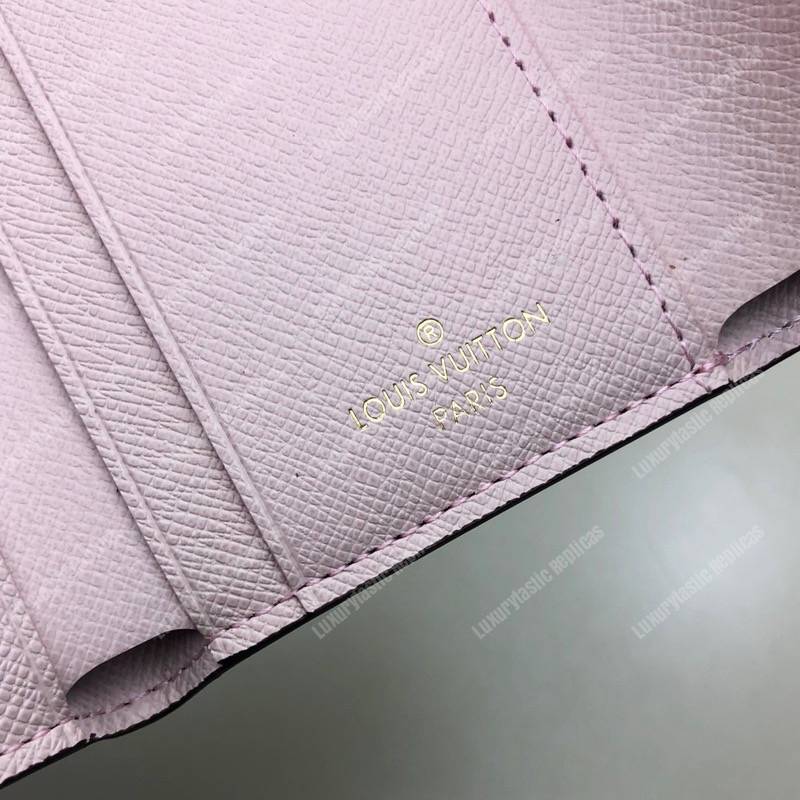 LV Zoé Wallet Damier Ebene Rose Ballerine colored leather