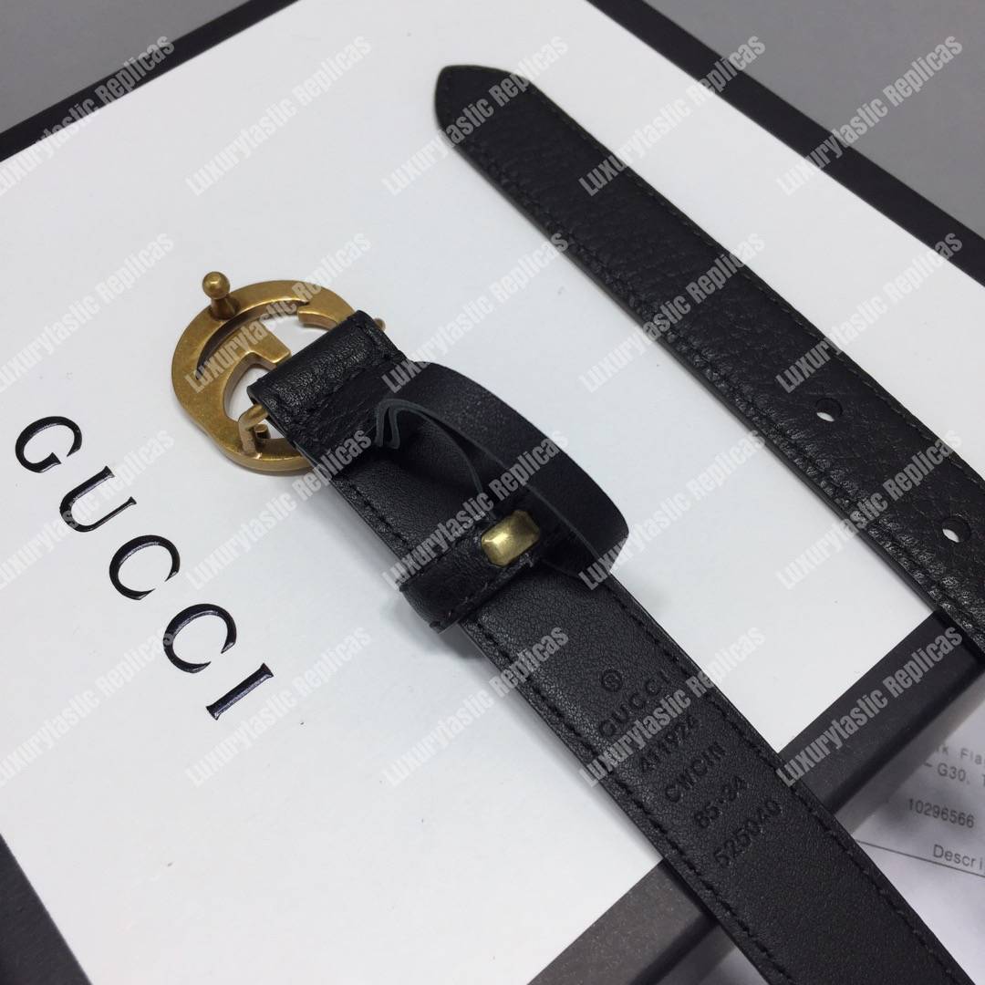 G*u*i slim leather belt with double g buckle black
