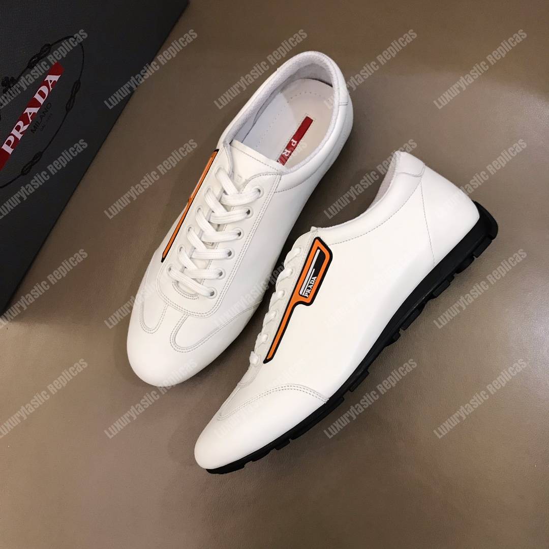 Pra*a nappa leather sneakers white/orange