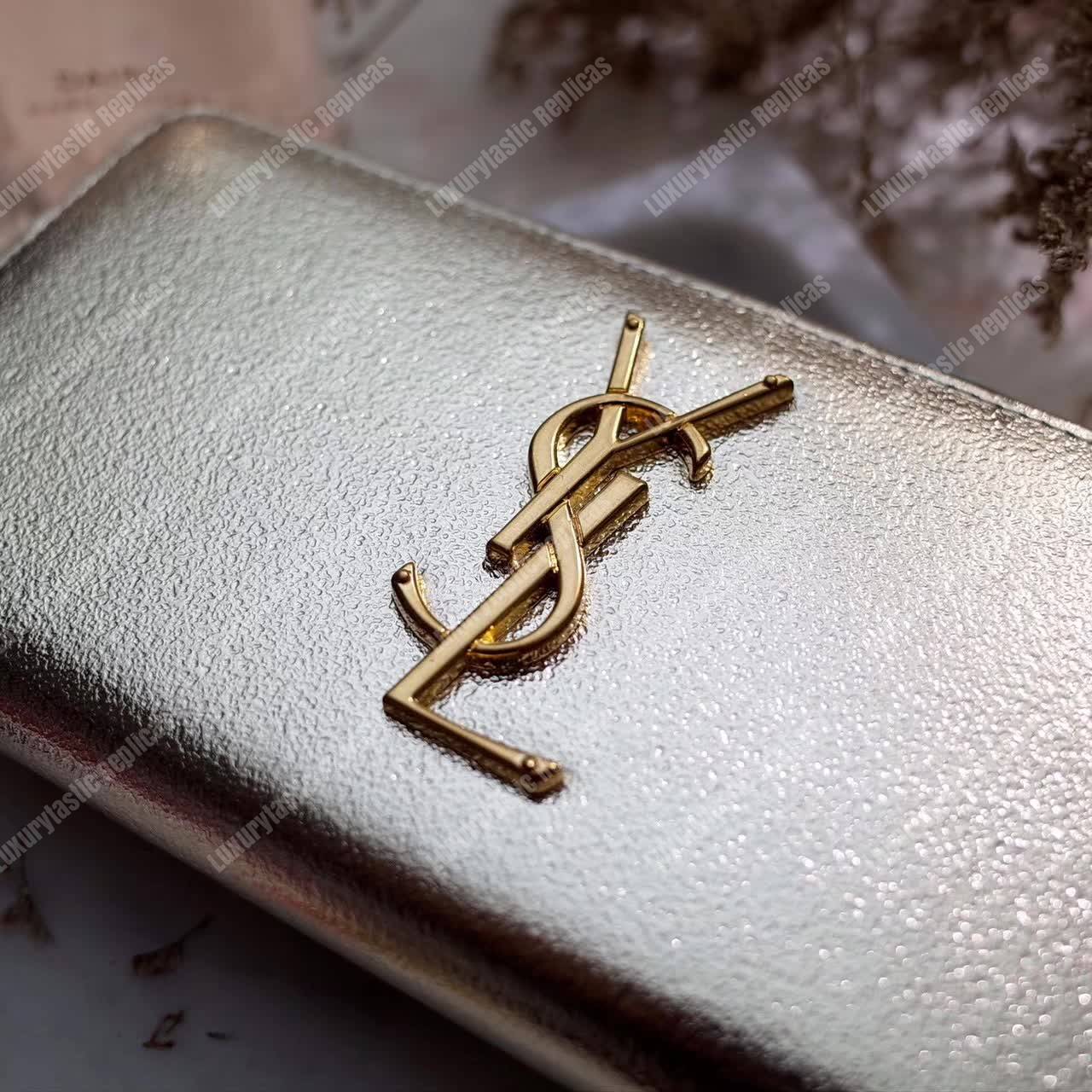 Saint Laurent Monogram Zip Around Wallet Pale Gold Grain De Poudre