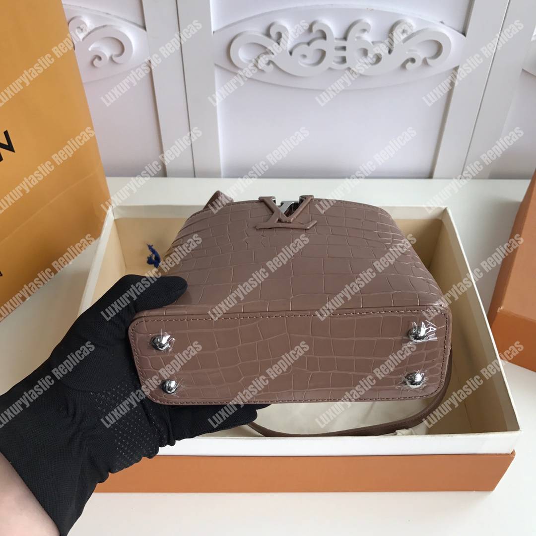 LV Capucines Mini Crocodilien Mat Taupe