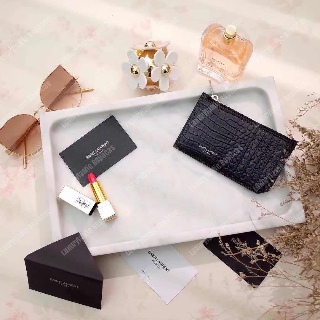 Saint Laurent Paris 5 Fragments Zip Pouch Crocodile