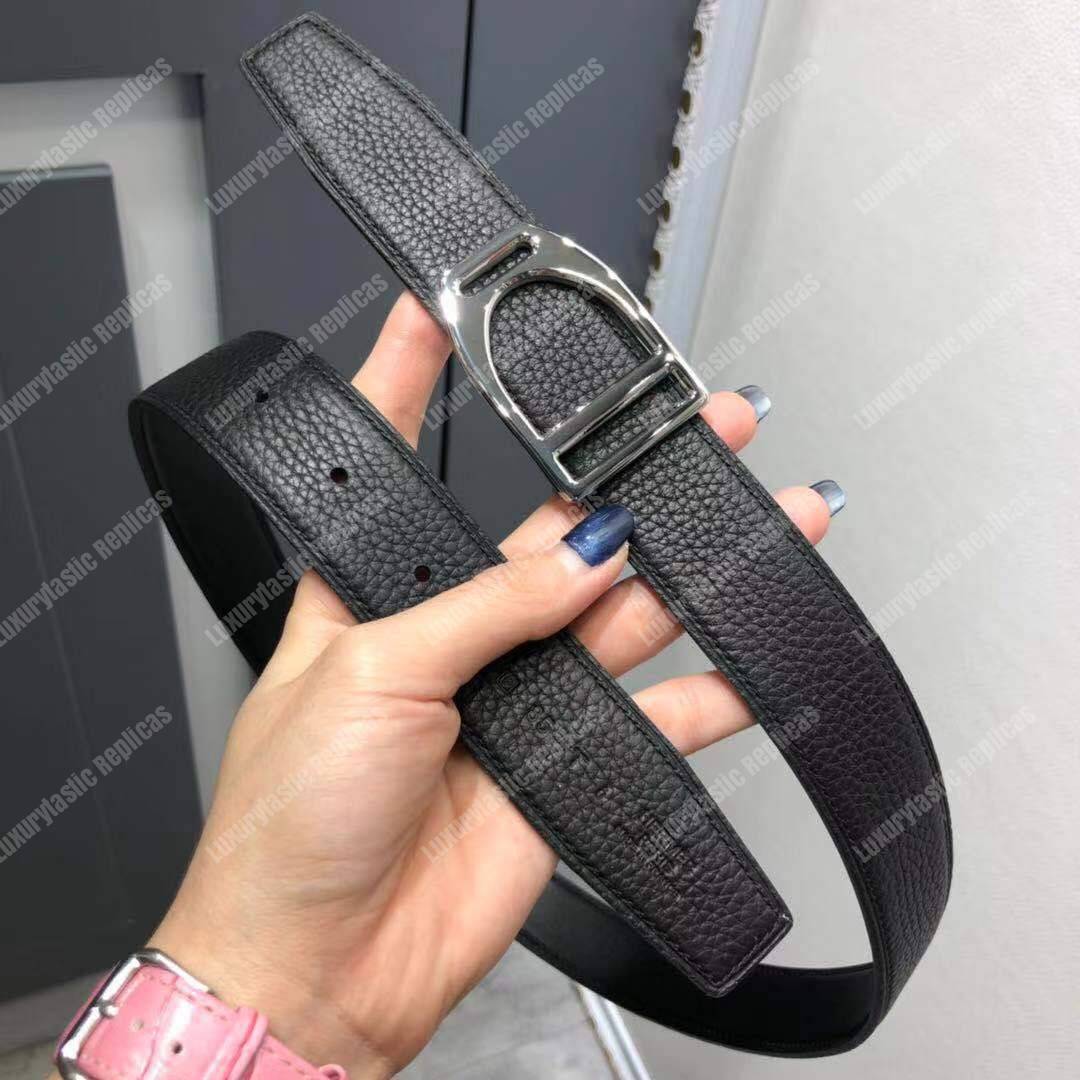 H**mes etrier buckle & reversible leather strap 32 mm noir