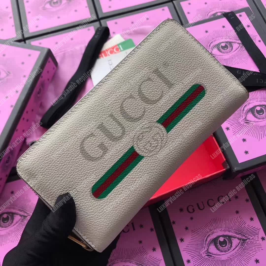 G*u*i print leather zip around wallet white
