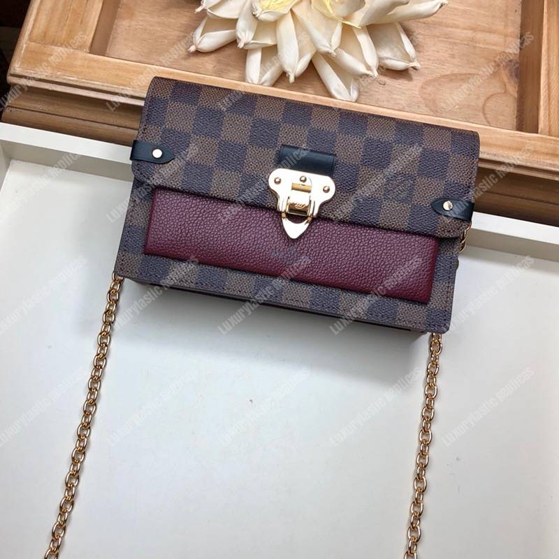 LV Vavin Chain Wallet Damier Ebene Bordeaux Noir