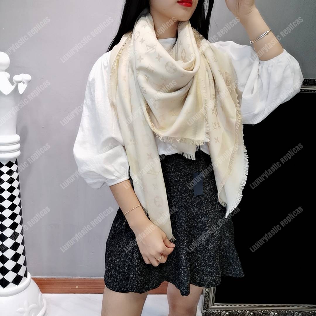 LV Monogram Shine Shawl White