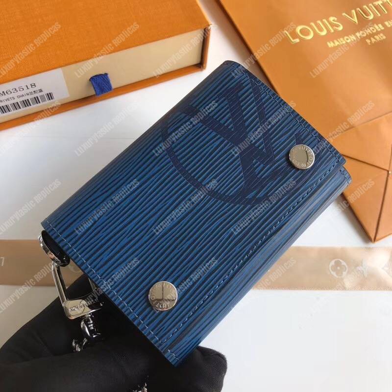 LV Rivets Chain Wallet Epi Leather Navy