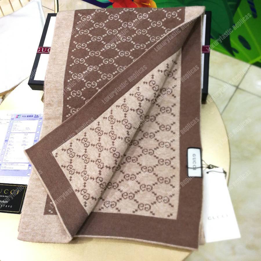 G*u*i monogram gg wool scarf beige brown
