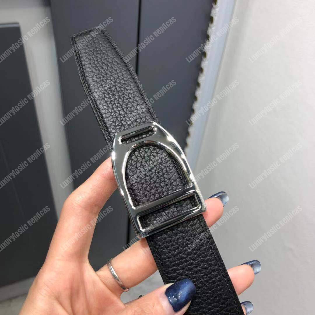 H**mes etrier buckle & reversible leather strap 32 mm noir