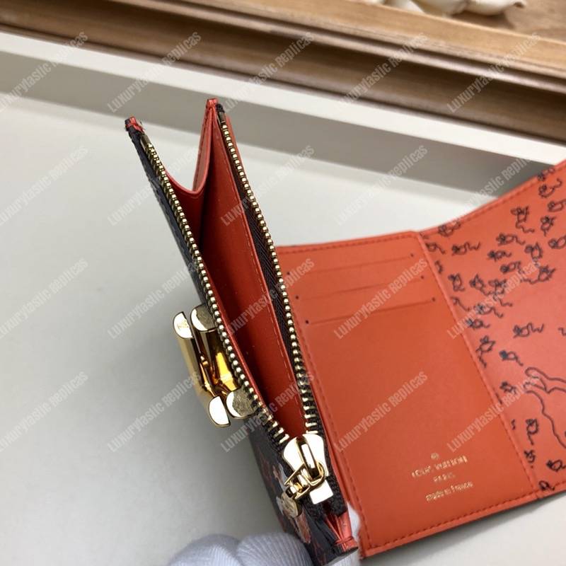 LV Twist Compact Wallet Catogram Dogs and Cats Brown Orange