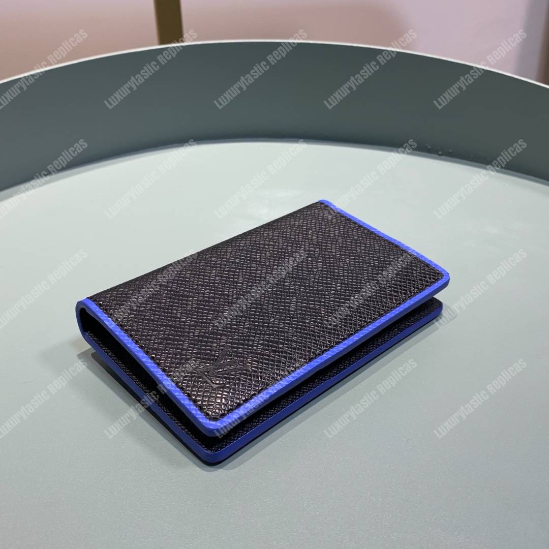 LV Pocket Organizer Taiga Leather Blue Trim