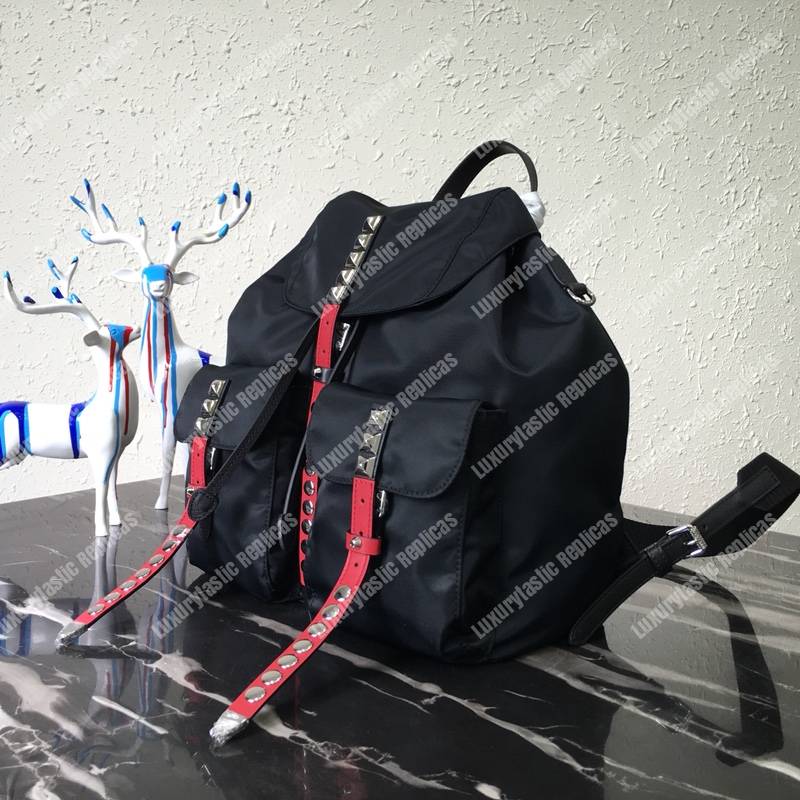Pra*a black nylon backpack red