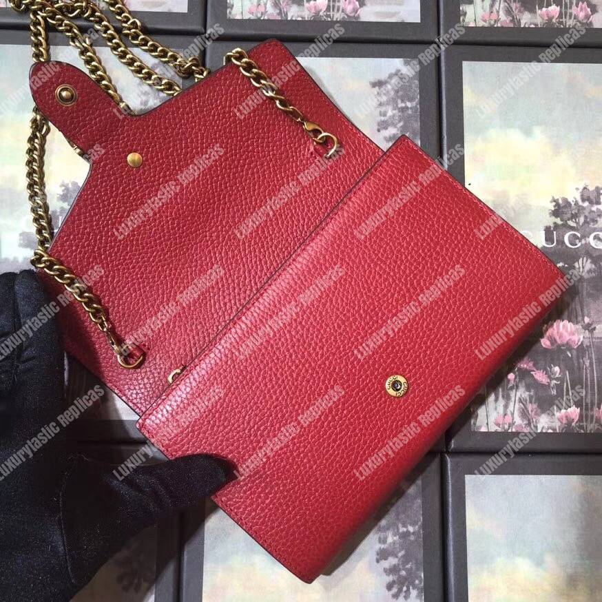 G*u*i calfskin garden dionysus chain wallet red with butterfly