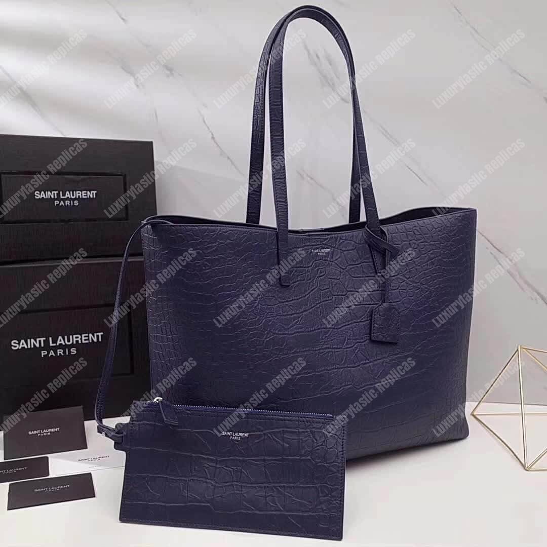 Saint Laurent Shopping Bag Embossed Crocodile Leather Blue