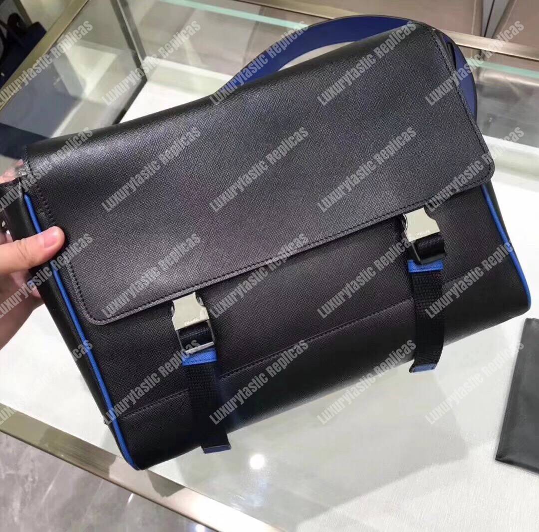 Pra*a saffiano leather shoulder bag blue