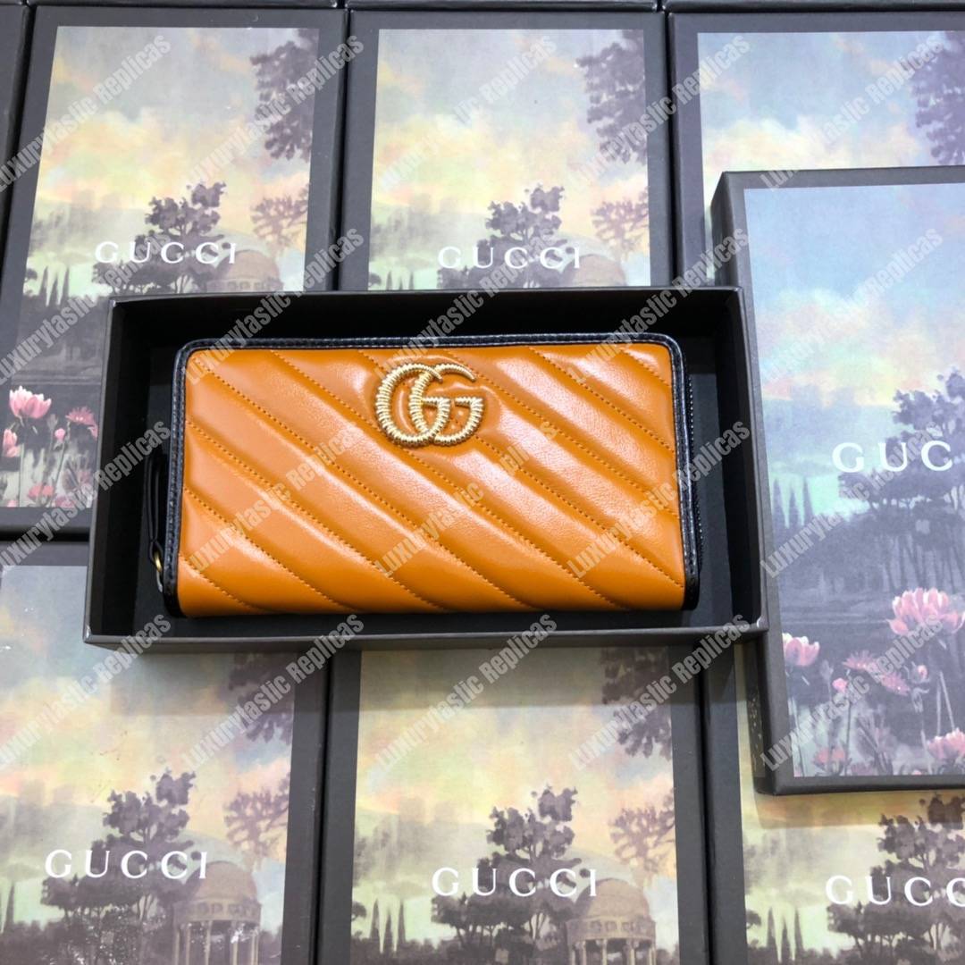 G*u*i gg marmont zip around wallet cognac matelassé