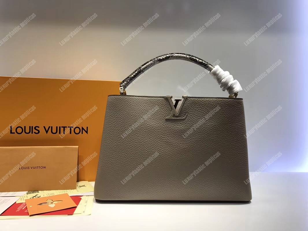 LV Capucines MM Taurillon And Python Leather Galet