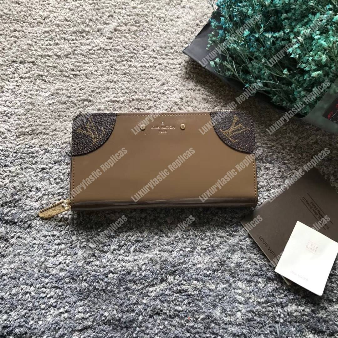 LV Zippy Wallet Patent Leather Brown