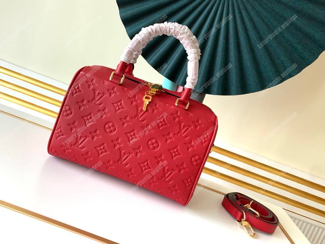 LV Speedy Bandouliere 25 Monogram Empreinte Leather Scarlet