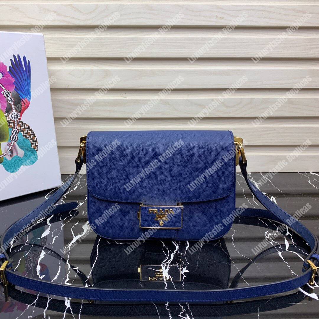 Pra*a emblème saffiano leather bag blue