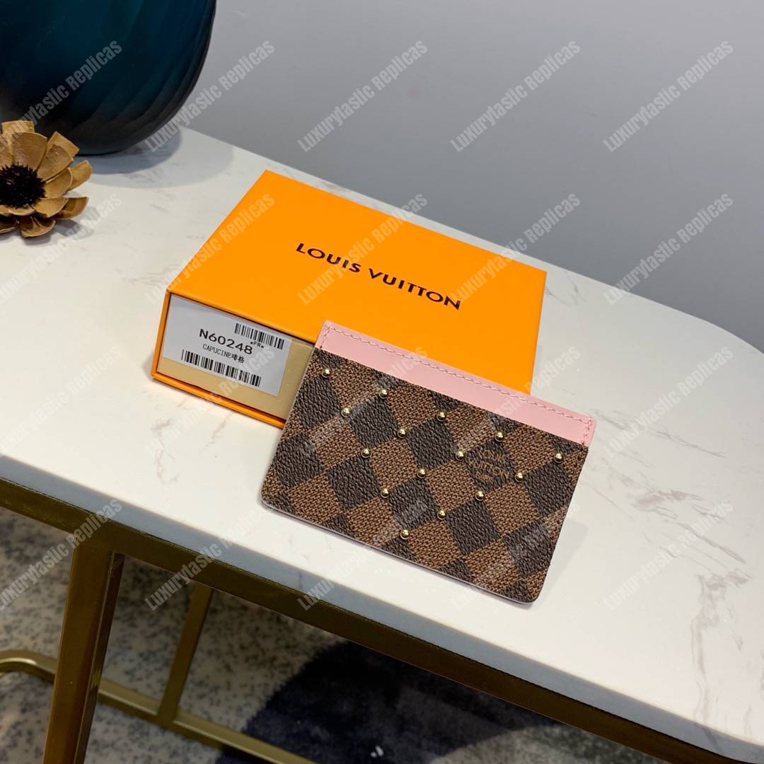 LV Card Holder Damier Ebene Rose Ballerine Pink